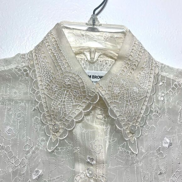 Thom Browne Dog & Floral Silk Button Up White Long Sleeve Blouse Top sz Small - Picture 9 of 10